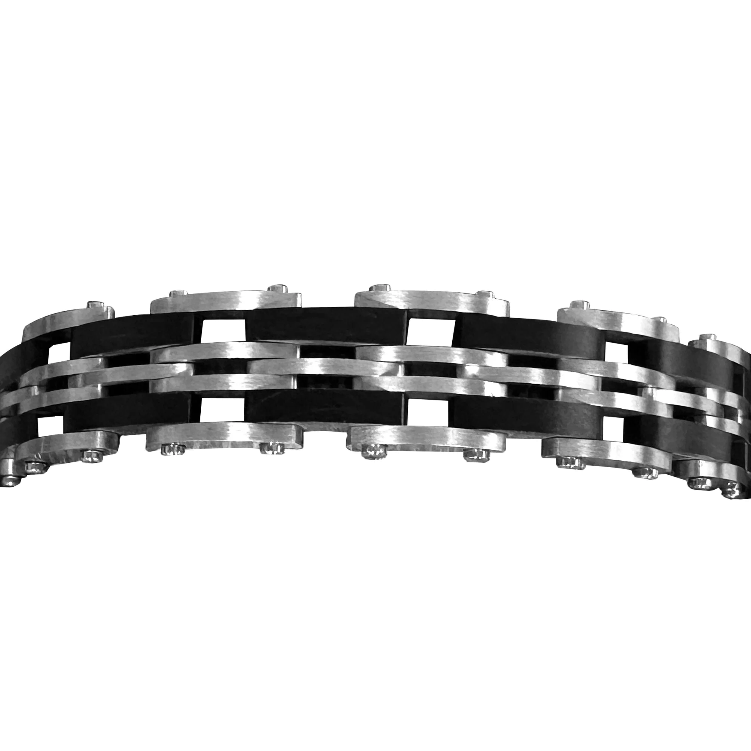 MURADIN Mens Steel Wristband With Walnut Wood - Black/Silver