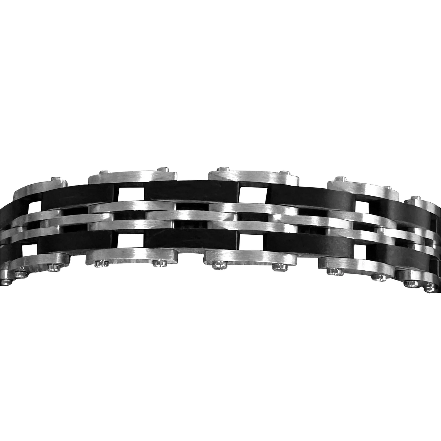 MURADIN Mens Steel Wristband With Walnut Wood - Black/Silver