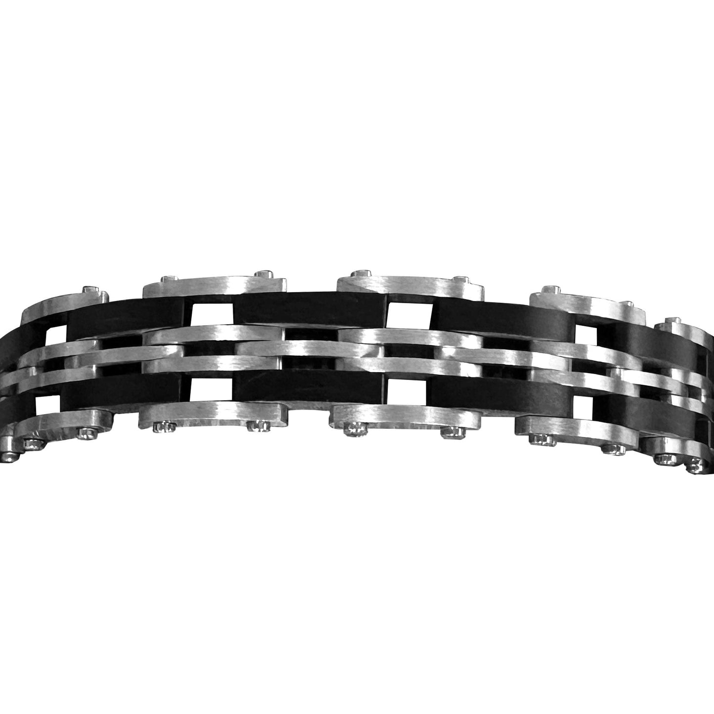 MURADIN Mens Steel Wristband With Walnut Wood - Black/Silver