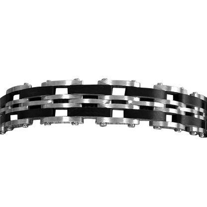 MURADIN Mens Steel Wristband With Walnut Wood - Black/Silver